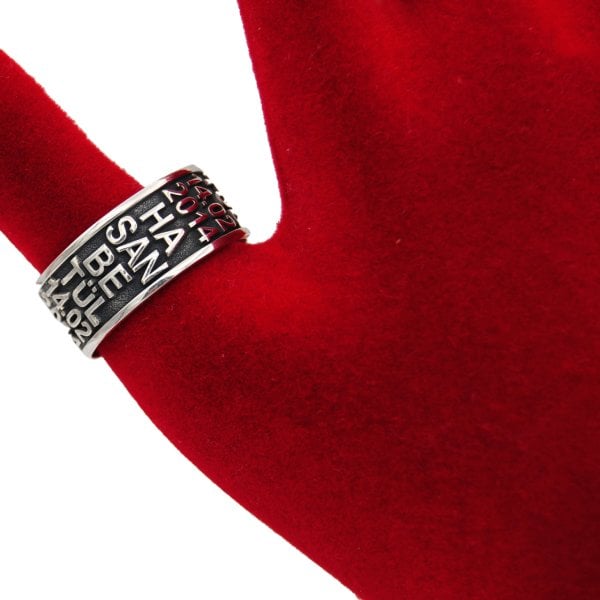 Gümüş Özel Tasarım Tarihli İsimli Çift Alyans