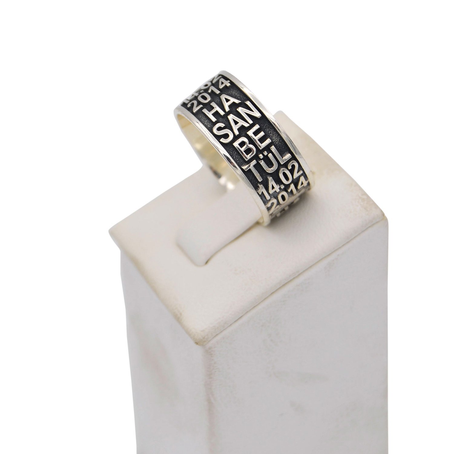 Gümüş Özel Tasarım Tarihli İsimli Çift Alyans