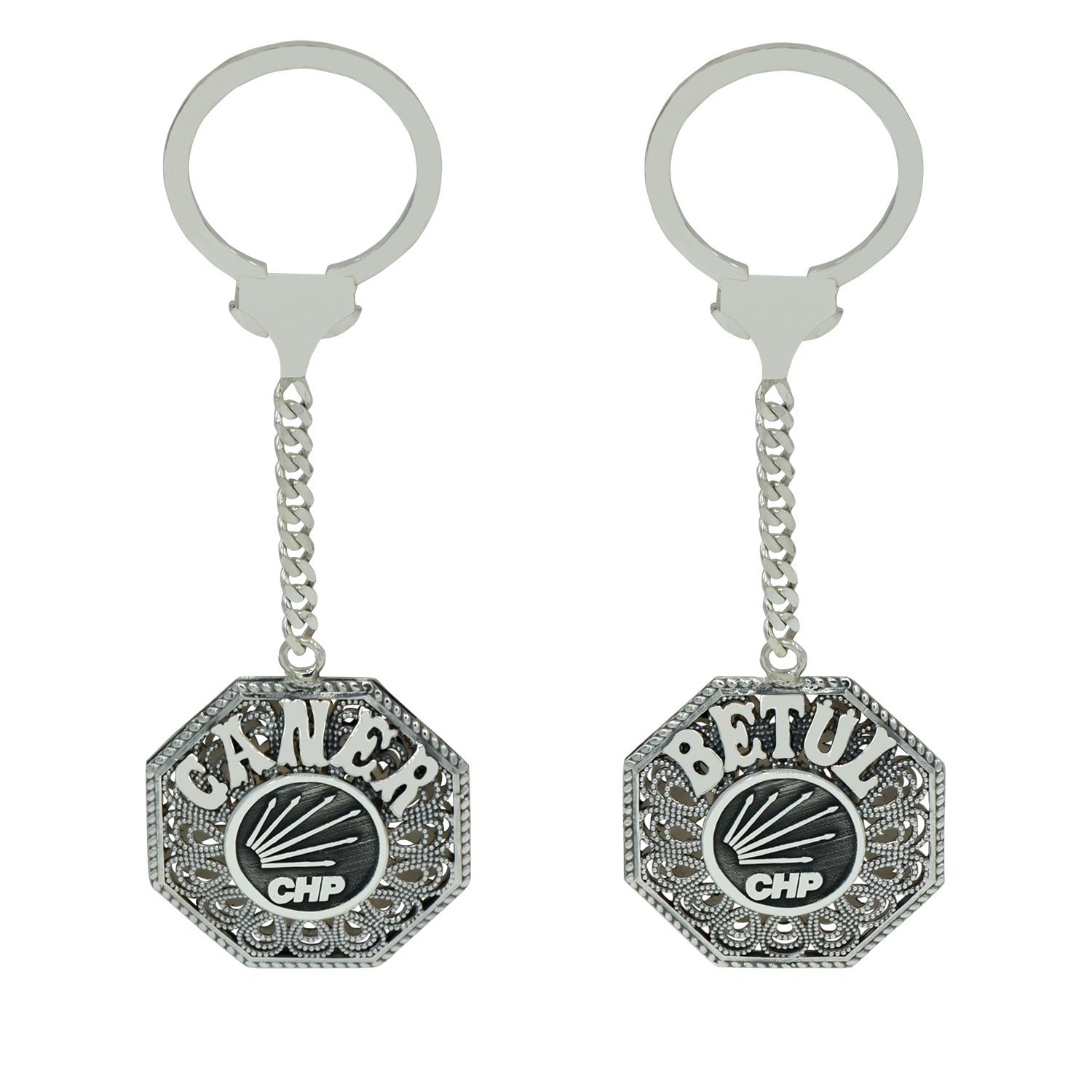 Gümüş CHP Logolu Telkari İsimli Anahtarlık