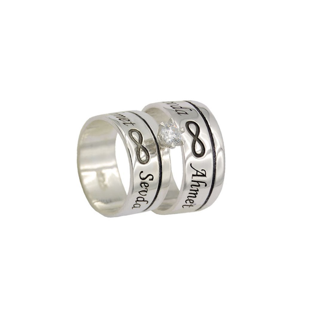 Gümüş Özel Tasarım Sonsuzluk İsimli Çift Alyans