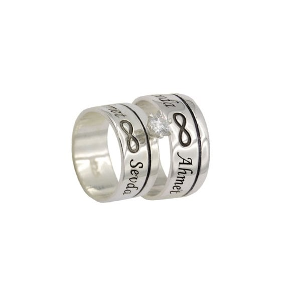 Gümüş Özel Tasarım Sonsuzluk İsimli Çift Alyans