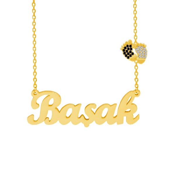 Gümüş Siyah Beyaz Renk Patikli İsimli Kolye