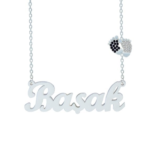 Gümüş Siyah Beyaz Renk Patikli İsimli Kolye