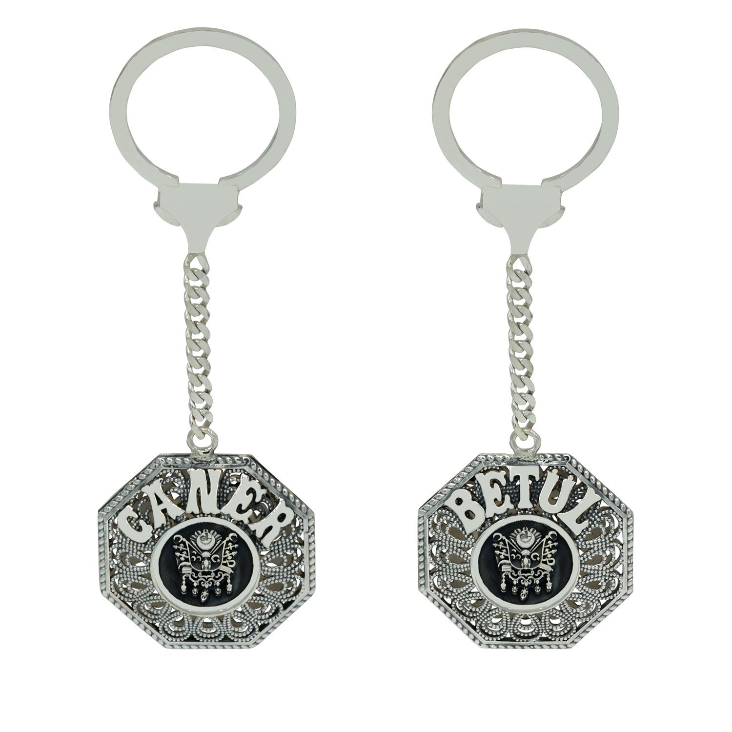 Gümüş Osmanlı Devlet Armalı Telkari İsimli Anahtarlık