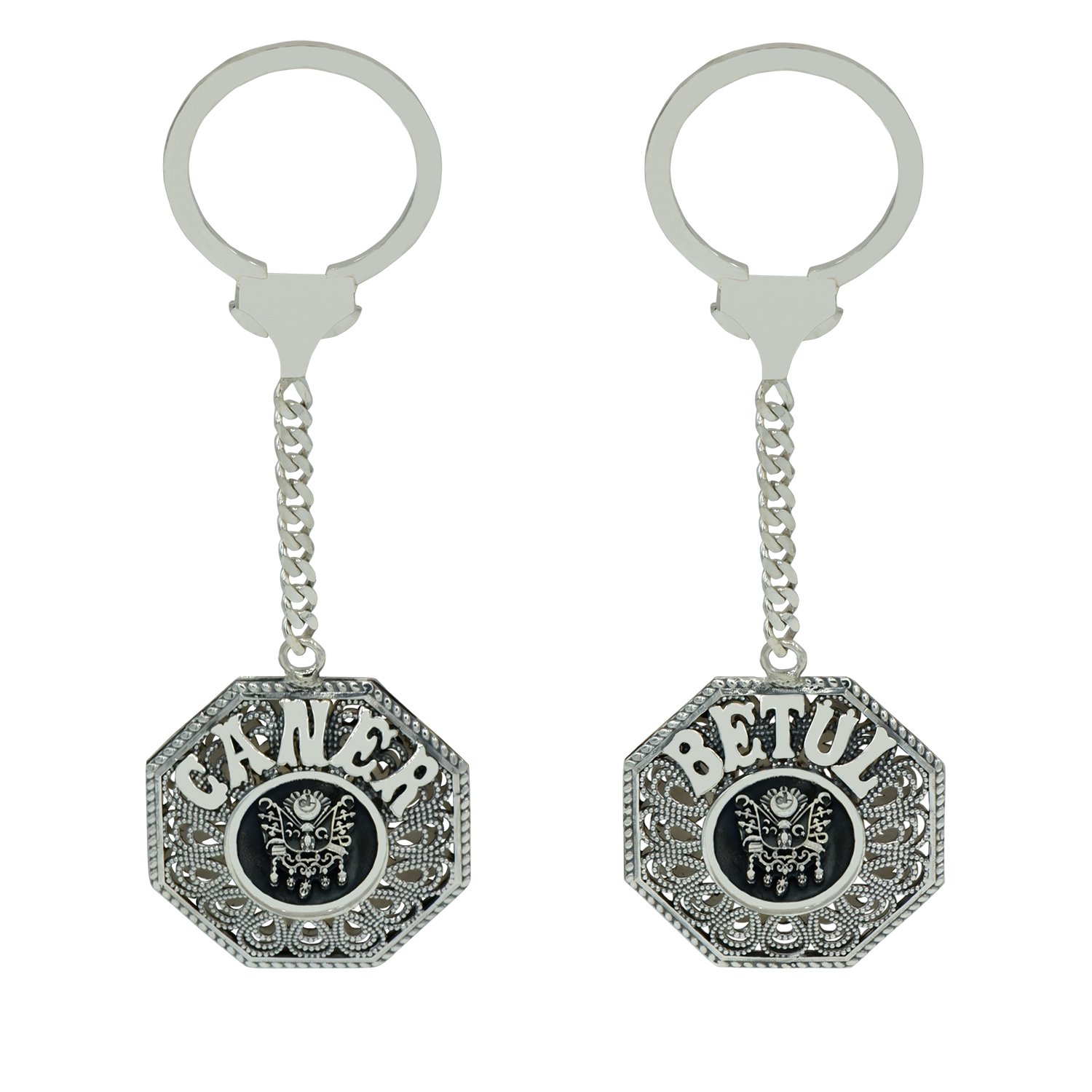 Gümüş Osmanlı Devlet Armalı Telkari İsimli Anahtarlık