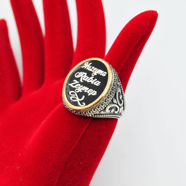 Gümüş Özel Tasarım Mineli İsimli Erkek Yüzük