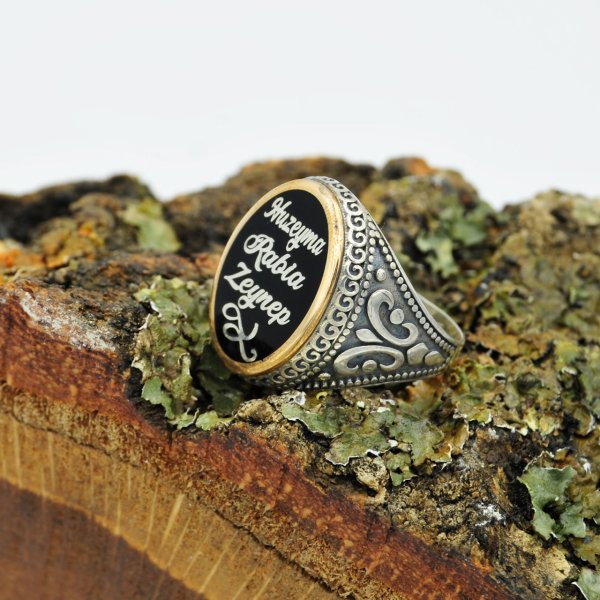 Gümüş Özel Tasarım Mineli İsimli Erkek Yüzük