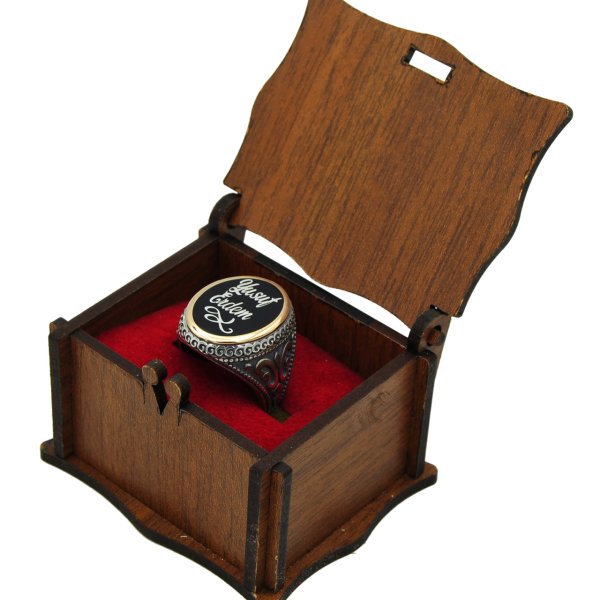 Gümüş Özel Tasarım Mineli İsimli Erkek Yüzük