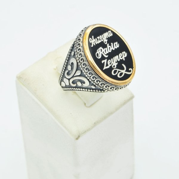 Gümüş Özel Tasarım Mineli İsimli Erkek Yüzük