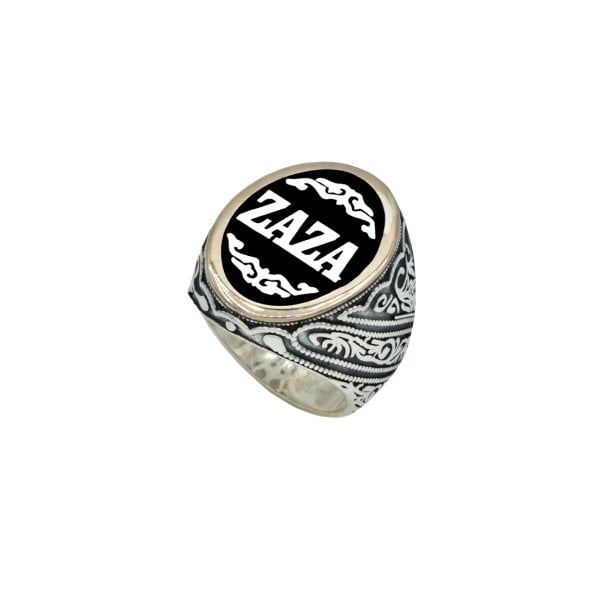 Gümüş Özel Tasarım Mineli İsimli Erkek Yüzük