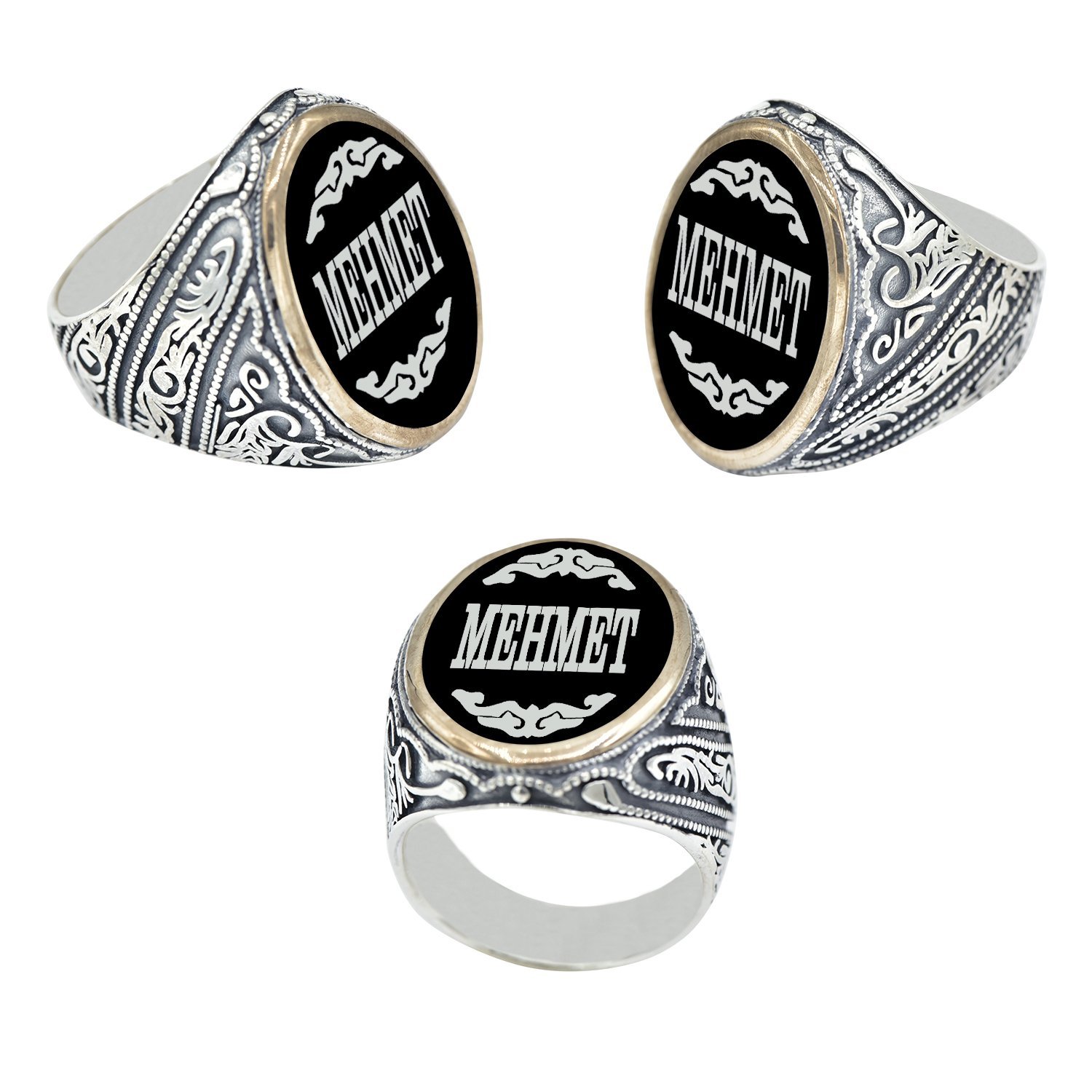 Gümüş Özel Tasarım Mineli İsimli Erkek Yüzük