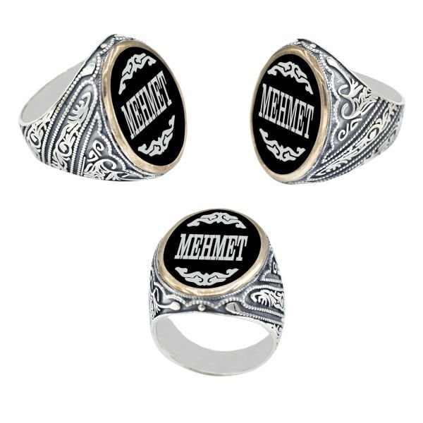 Gümüş Özel Tasarım Mineli İsimli Erkek Yüzük