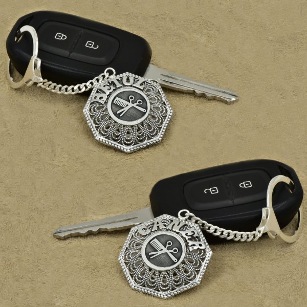 Gümüş Tarak Makas Logolu Telkari İsimli Anahtarlık