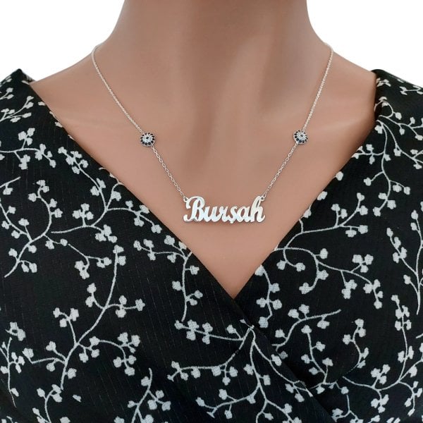 Gümüş İki Nazarlı İsimli Kolye