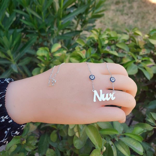 Gümüş İki Nazarlı İsimli Kolye