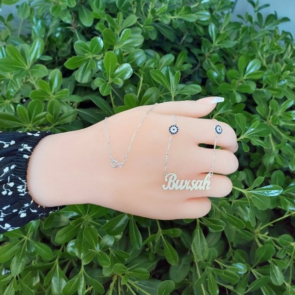 Gümüş İki Nazarlı İsimli Kolye