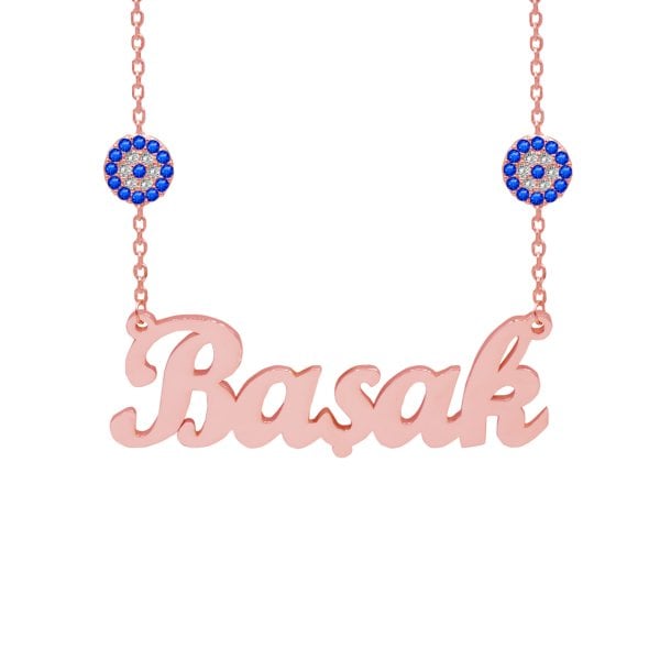 Gümüş İki Nazarlı İsimli Kolye