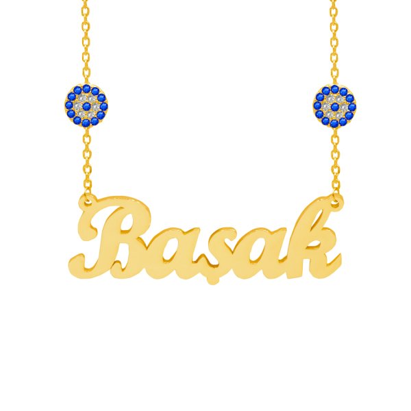 Gümüş İki Nazarlı İsimli Kolye