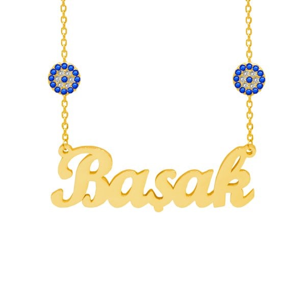 Gümüş İki Nazarlı İsimli Kolye