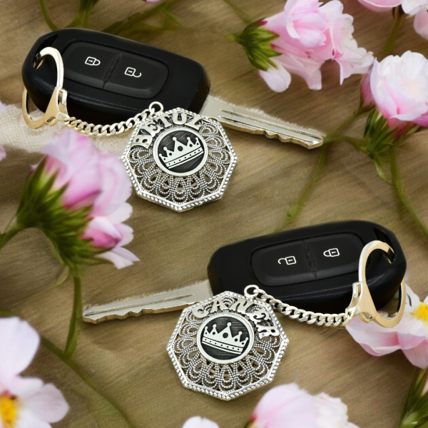 Gümüş Kral Taçlı Telkari İsimli Anahtarlık