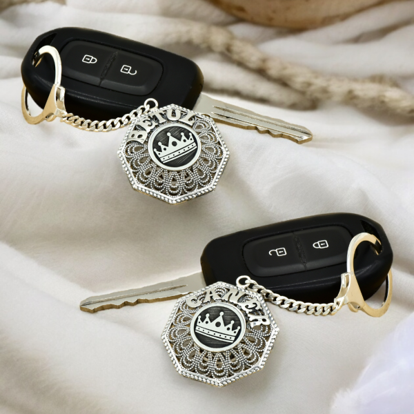 Gümüş Kral Taçlı Telkari İsimli Anahtarlık