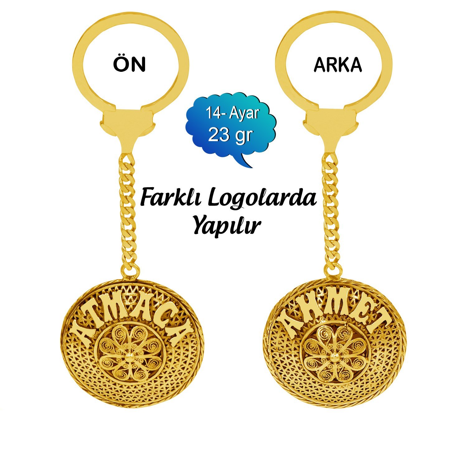 14 Ayar Altın Telkari İsimli Anahtarlık