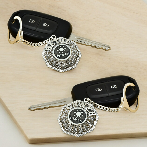 Gümüş İYİ Parti Logolu Telkari İsimli Anahtarlık