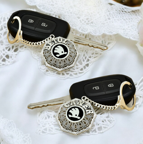 Gümüş Skoda Logolu Telkari İsimli Anahtarlık
