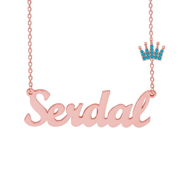 Gümüş Turkuaz Renk Taçlı İsimli Kolye