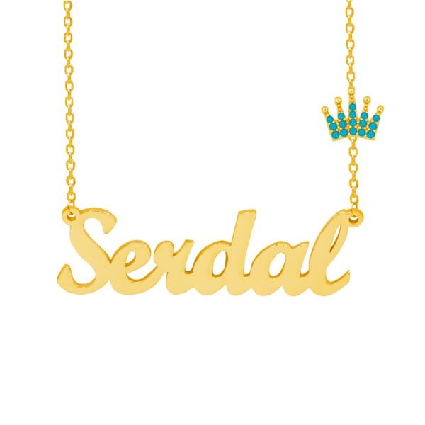 Gümüş Turkuaz Renk Taçlı İsimli Kolye