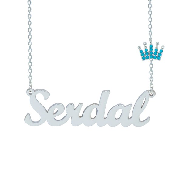 Gümüş Turkuaz Renk Taçlı İsimli Kolye