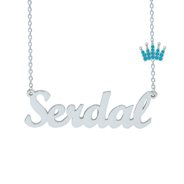 Gümüş Turkuaz Renk Taçlı İsimli Kolye