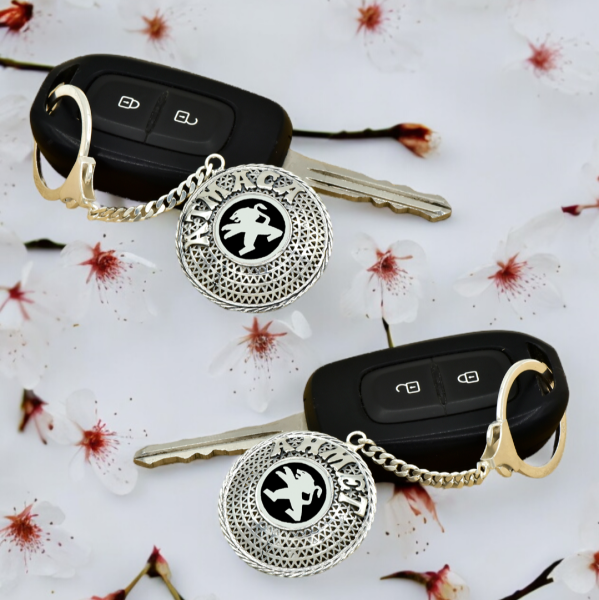 Gümüş Peugeot Logolu Telkari İsimli Anahtarlık