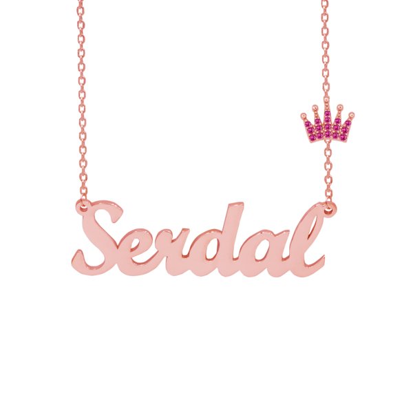 Gümüş Rubi Renk Taçlı İsimli Kolye