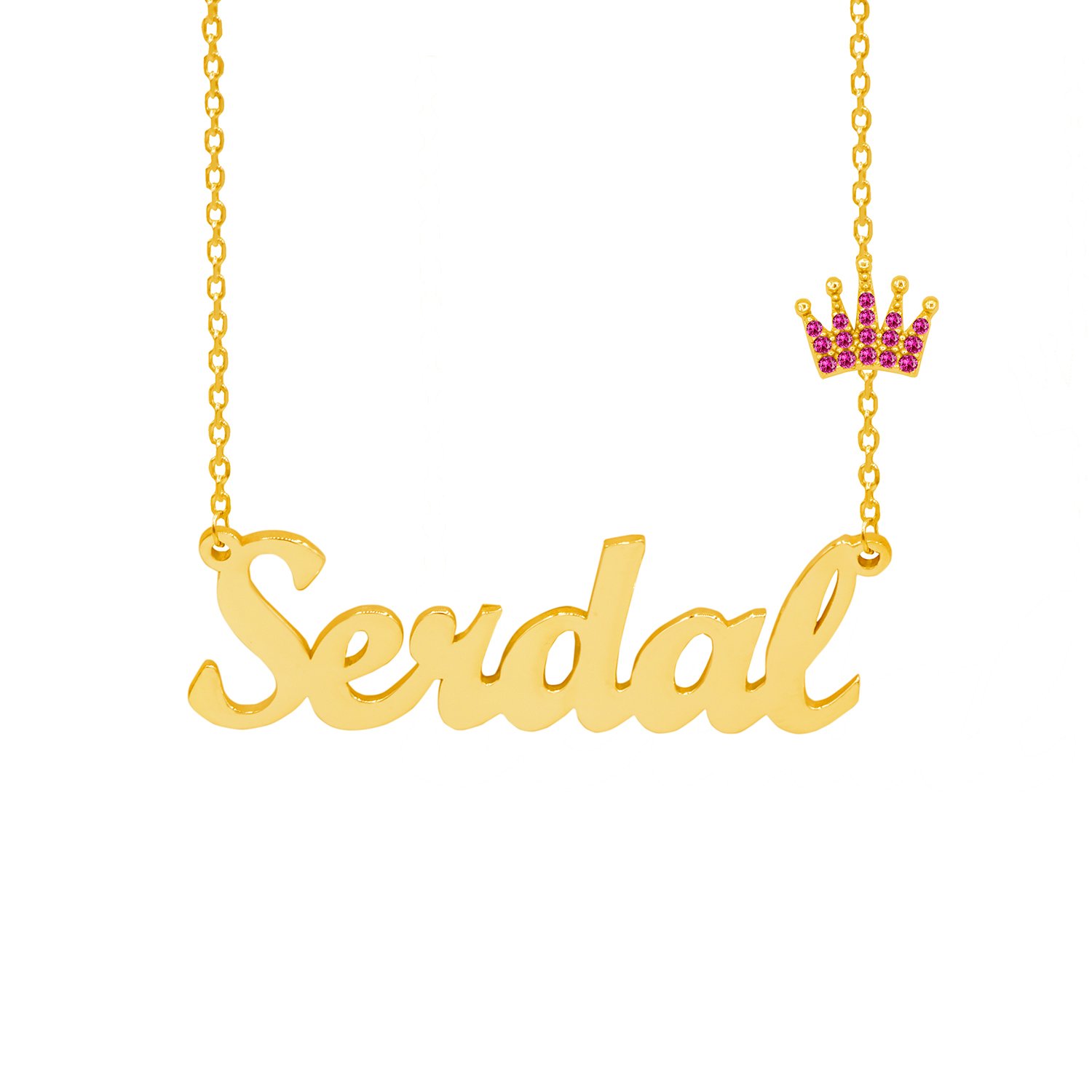 Gümüş Rubi Renk Taçlı İsimli Kolye