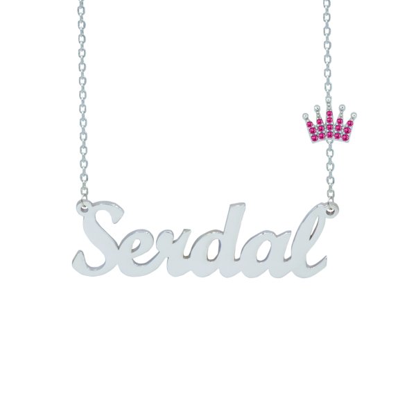 Gümüş Rubi Renk Taçlı İsimli Kolye