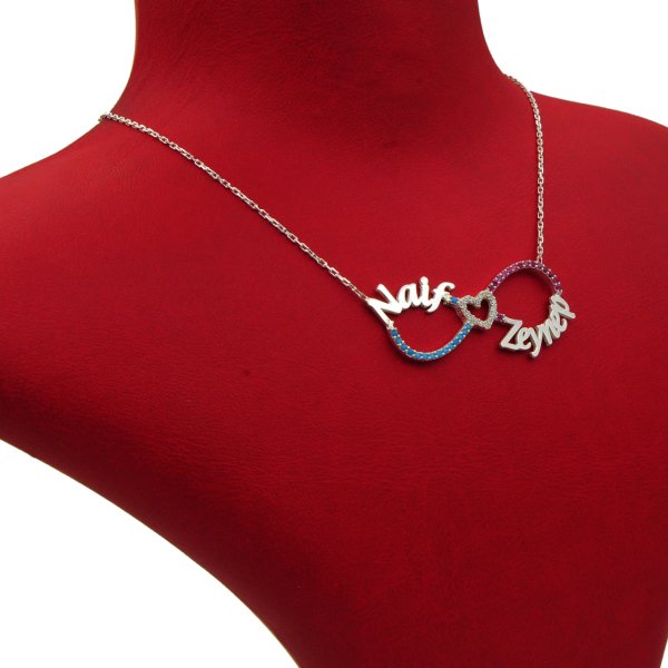 Gümüş Taşlı Sonsuzluk İki İsimli Kolye