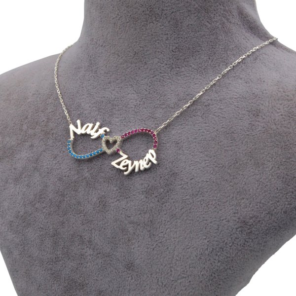 Gümüş Taşlı Sonsuzluk İki İsimli Kolye