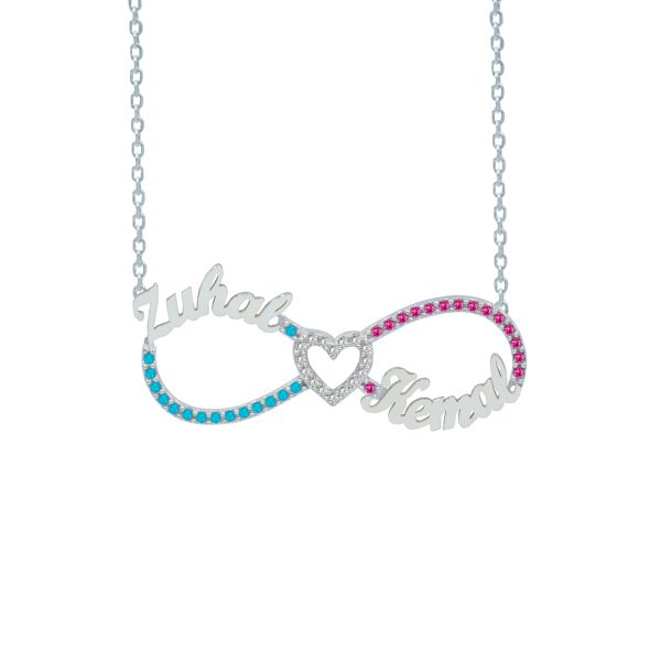 Gümüş Taşlı Sonsuzluk İki İsimli Kolye