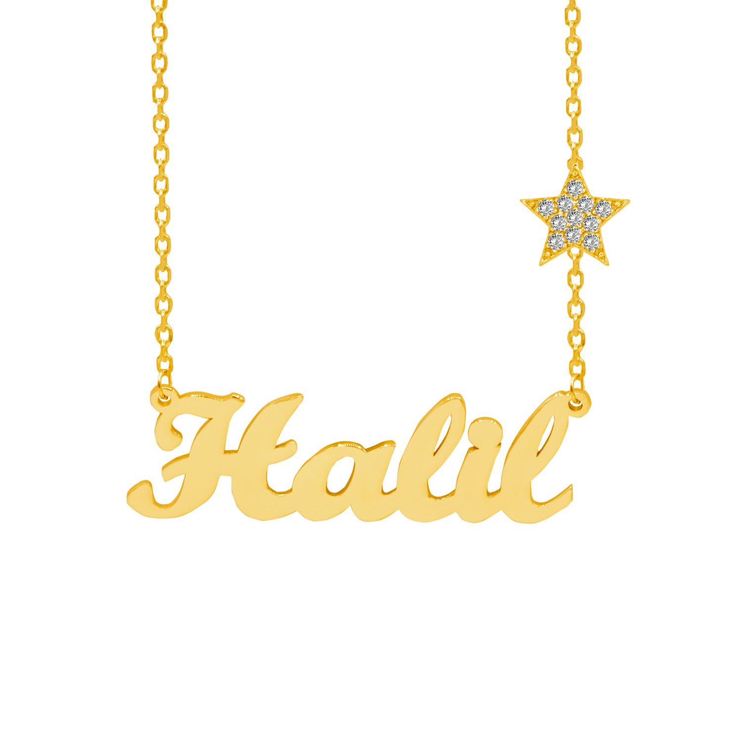 Gümüş Beyaz Taş Yıldızlı İsimli Kolye