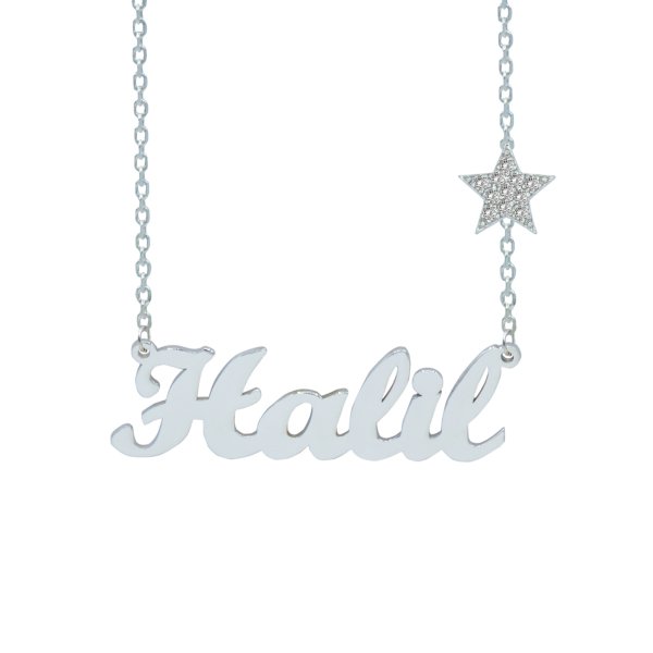 Gümüş Beyaz Taş Yıldızlı İsimli Kolye
