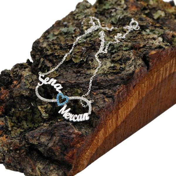 Gümüş Taşlı Sonsuzluk İki İsimli Kolye