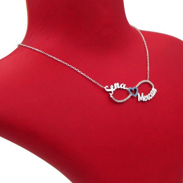 Gümüş Taşlı Sonsuzluk İki İsimli Kolye