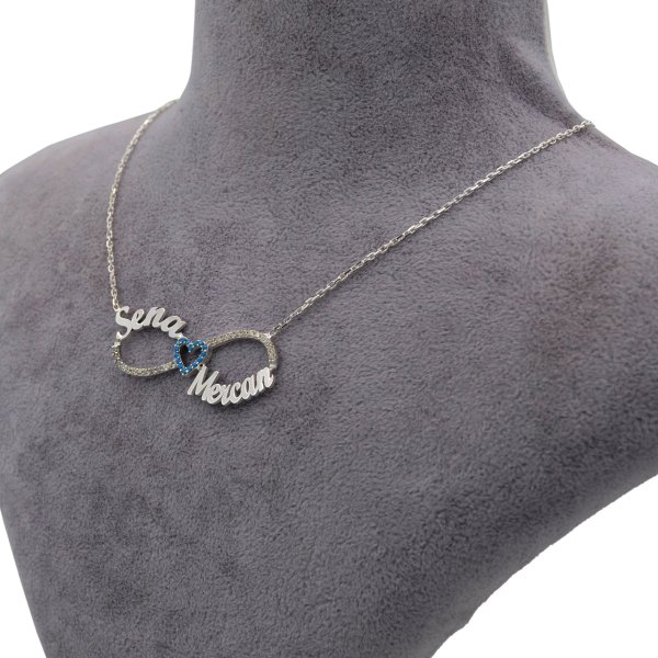 Gümüş Taşlı Sonsuzluk İki İsimli Kolye