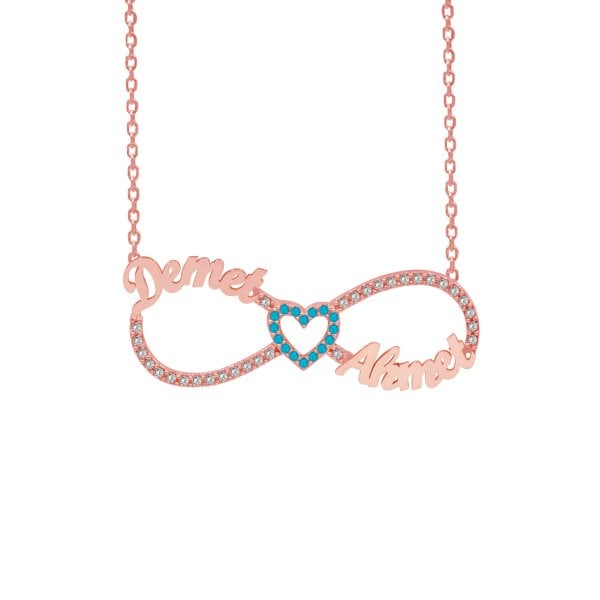 Gümüş Taşlı Sonsuzluk İki İsimli Kolye