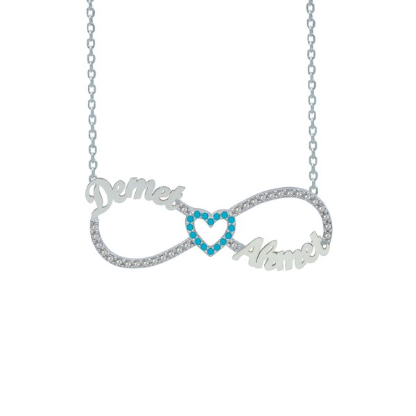 Gümüş Taşlı Sonsuzluk İki İsimli Kolye