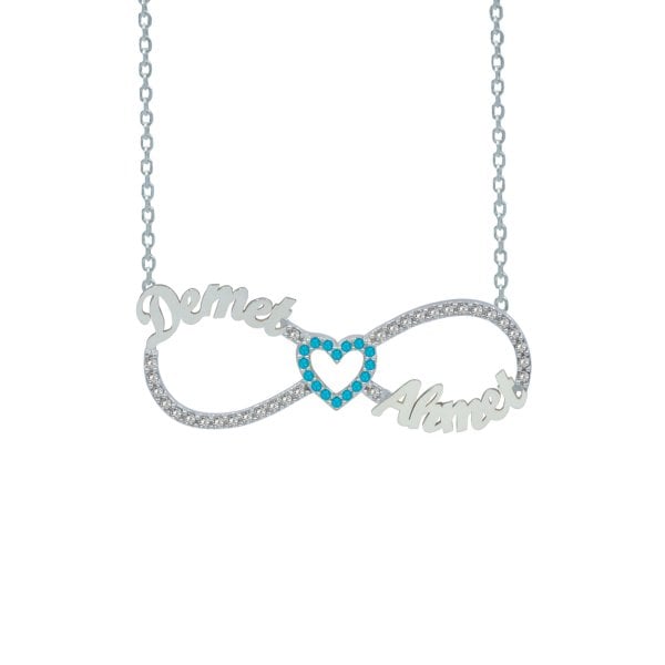 Gümüş Taşlı Sonsuzluk İki İsimli Kolye
