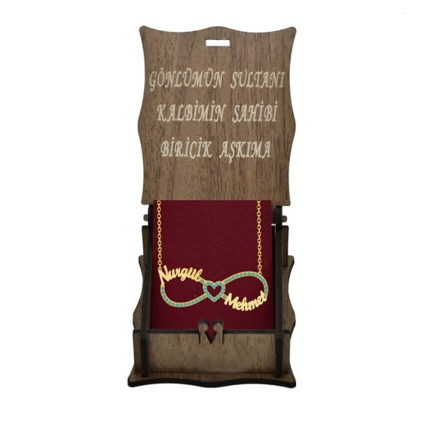 Gümüş Turkuaz Taşlı Sonsuzluk İki İsimli Kolye