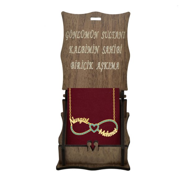 Gümüş Turkuaz Taşlı Sonsuzluk İki İsimli Kolye