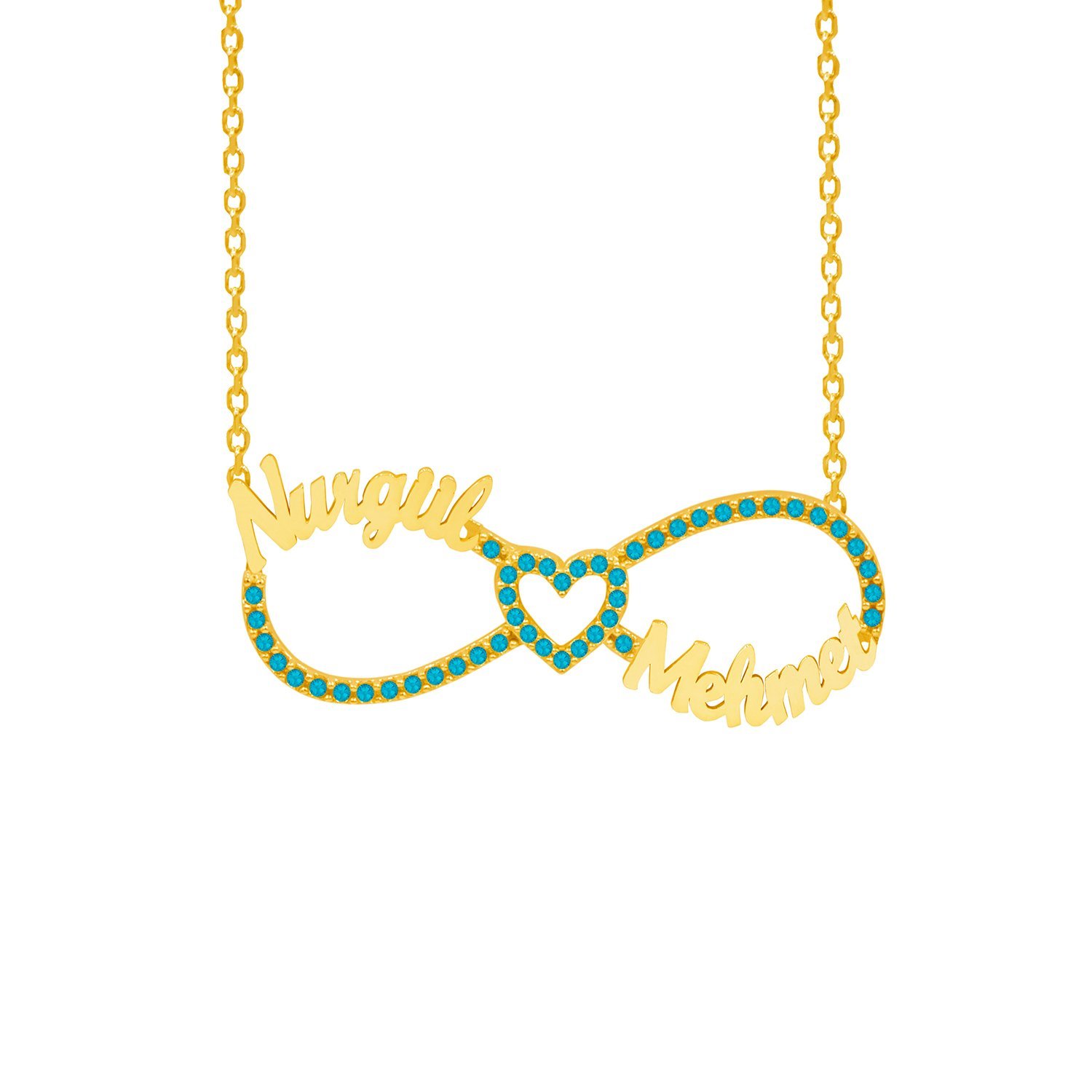 Gümüş Turkuaz Taşlı Sonsuzluk İki İsimli Kolye